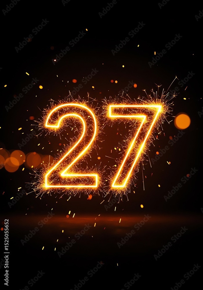 Poster sparkling number twenty seven on dark background