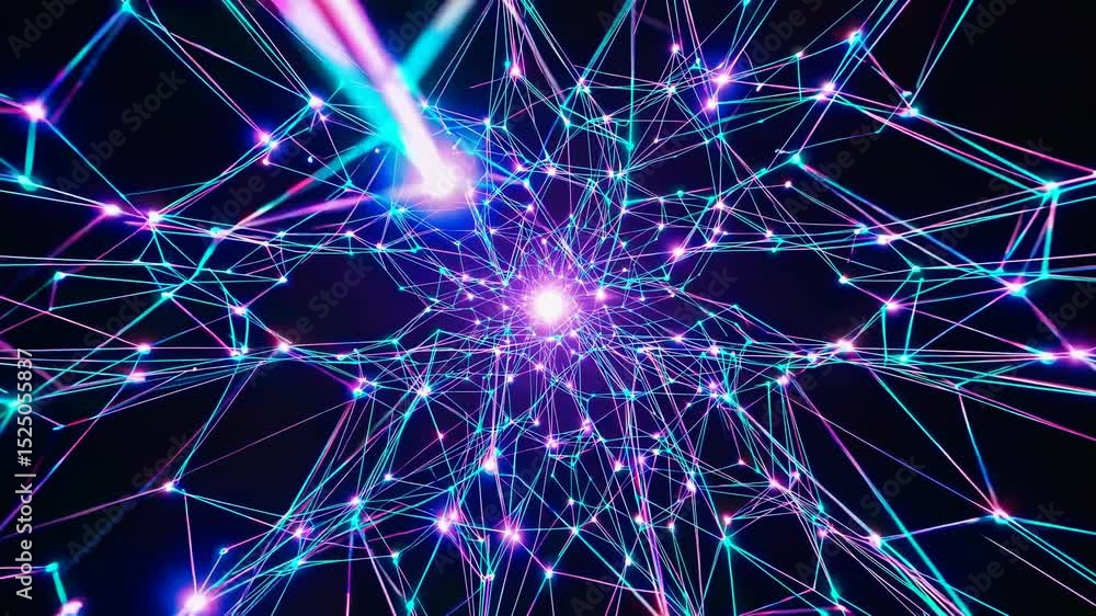 Poster Exploration of intricate connections in a vibrant digital network with pulsating lights and colors