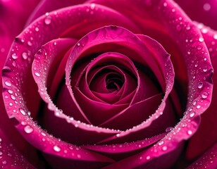 Close-up of a vibrant pink rose with water droplets