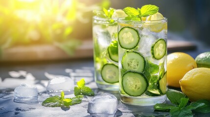 Refreshing summer cucumber water infused with lemon and mint