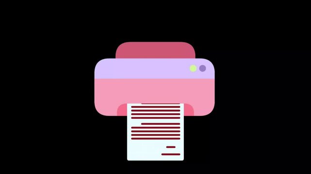Printer animation. The printer prints the letter. Animated composition of printing process for office supplies 