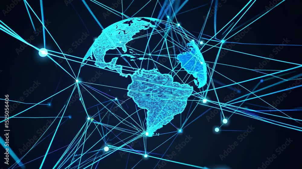 Aufkleber Digital network visualizing global connectivity and data exchange across the world in the modern era of technology