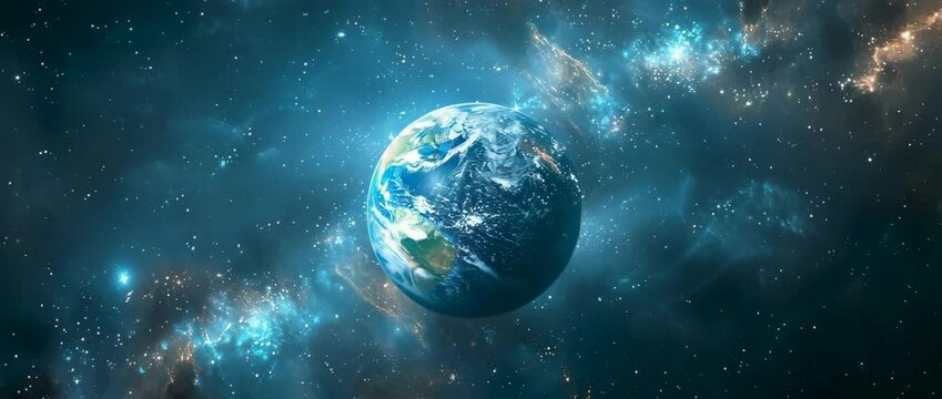 Breathtaking view of Earth in the cosmos, with vibrant colors and cosmic elements creating a serene atmosphere of mystery and beauty. Perfect for space enthusiasts.