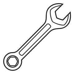 Line Art Illustration of OpenEnd and BoxEnd Wrench Tool on White Background