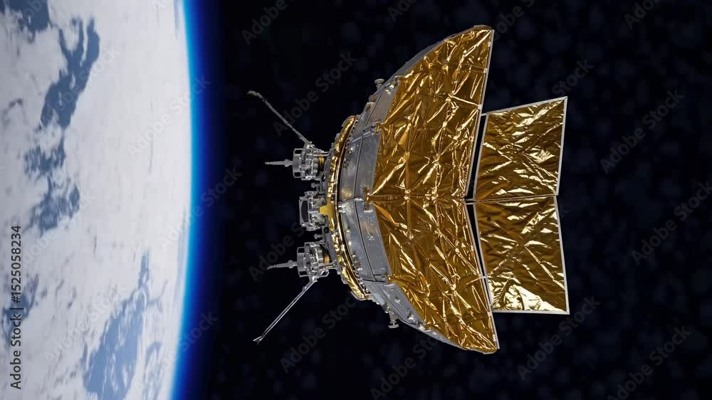 Aufkleber satellite orbits earth as it gathers data from space environment above the planet's surface