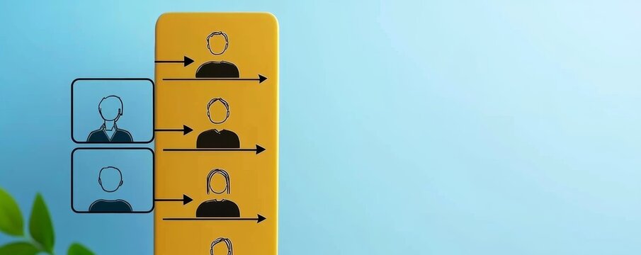 Digital Team Structure Concept on Laptop Screen with Avatars and Reporting Arrows, Copy Space Available for Text