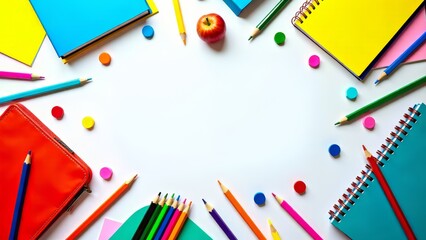 Back to school supplies flat lay