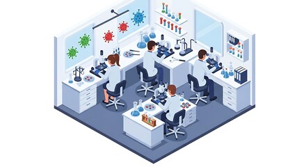 Scientists Working in Lab Analyzing Samples Isometric View