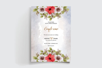 WEDDING INVITATION FRAME WITH FLOWER DECORATIONS AND FRESH LEAVES