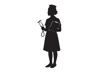 woman nurse logo silhouette vector, female nurse logo icon silhouette, silhouette of a female nurse logo vector illustration, dedicated nurse silhouette vector logo on white background