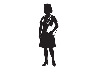woman nurse logo silhouette vector, female nurse logo icon silhouette, silhouette of a female nurse logo vector illustration, dedicated nurse silhouette vector logo on white background