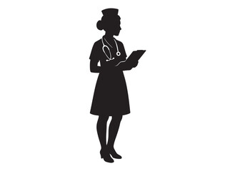 woman nurse logo silhouette vector, female nurse logo icon silhouette, silhouette of a female nurse logo vector illustration, dedicated nurse silhouette vector logo on white background