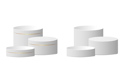 White 3D podium set with golden lines for product display. Elegant, minimal scene for cosmetics, branding, packaging, or luxury presentation mockups.