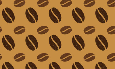 Seamless pattern of coffee beans in scribble style. This design can be used for backgrounds, packaging, or coffee-related products.