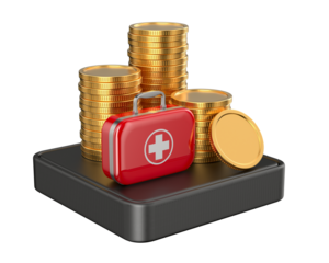 First aid kid and money on white background. Isolated 3D illustration