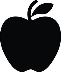 Black Apple Silhouette with Stem and Leaf on White Background Minimalist Design