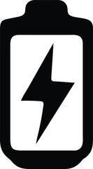 Battery Charging Icon Black Silhouette Depicting Full Charge, Electricity Symbol Inside
