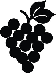 Simple Black and White Illustration of a Bunch of Grapes with Leaves