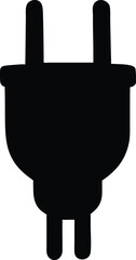 Isolated Black Silhouette of an Electrical Plug with Two Prongs and Grounding Pin