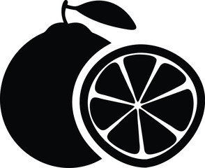 Black and White of an Orange and Orange Slice with Leaf Detail