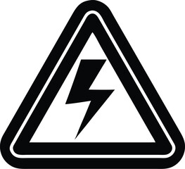 Black and White High Voltage Warning Sign Depicting Lightning Bolt in Triangle Shape