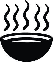 Steaming Bowl of Soup, Stew, or Porridge Icon with Black Silhouette on White Background