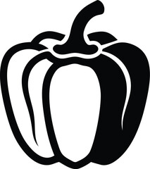 Black and White Illustration of a Bell Pepper, Detailed Outline Design