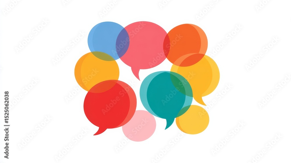 Poster colorful circular composition of overlapping chat icons symbolizing group communication