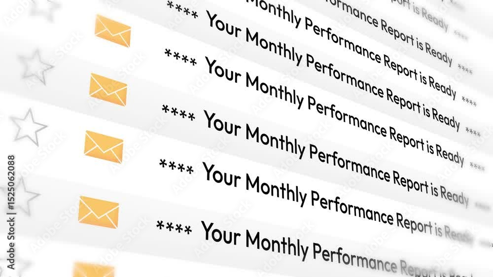 Poster monthly performance email list scrolling 4k animation with notifications. report, business, corporat