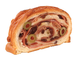 Ham bread and olive isolated on layered transparent background.