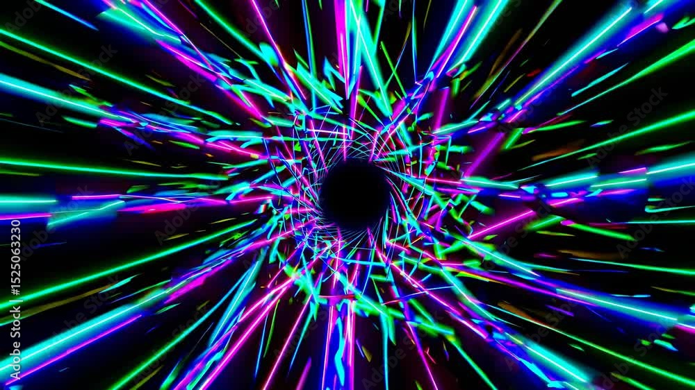 Fototapete Vibrant light trails create an immersive tunnel experience with colorful patterns at high speed in a dark environment