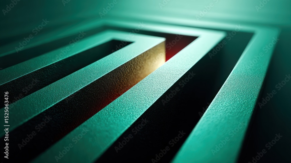 Aufkleber An intriguing abstract geometric maze structure glows with golden light inside.