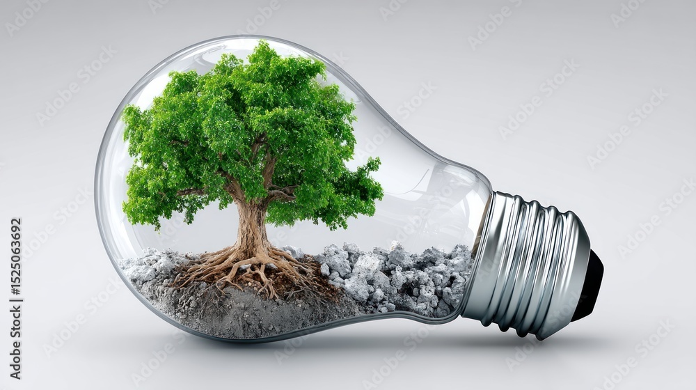 Aufkleber a green tree grows inside a lightbulb illustrating environmental concepts.