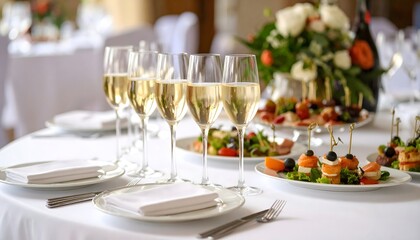 Fototapeta premium Elegant table setting with champagne and appetizers for a special event