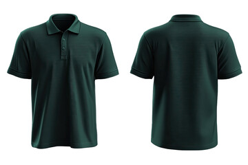 Dark teal polo shirt, front and back views, mock-up
