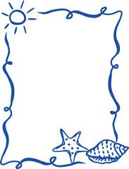 Doodlle coastal summer whimsical  frames. Doodle hand drawn vintage bows, ribbon,squiggly, wavy borders.Cute vector elements minimalist line art borders for birthday card, wedding invitation,poster,ba