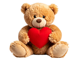 Cute teddy bear holding a red heart.