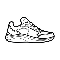Line art drawing of a modern athletic shoe