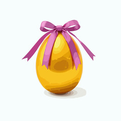 easter golden egg with purple bow isolated