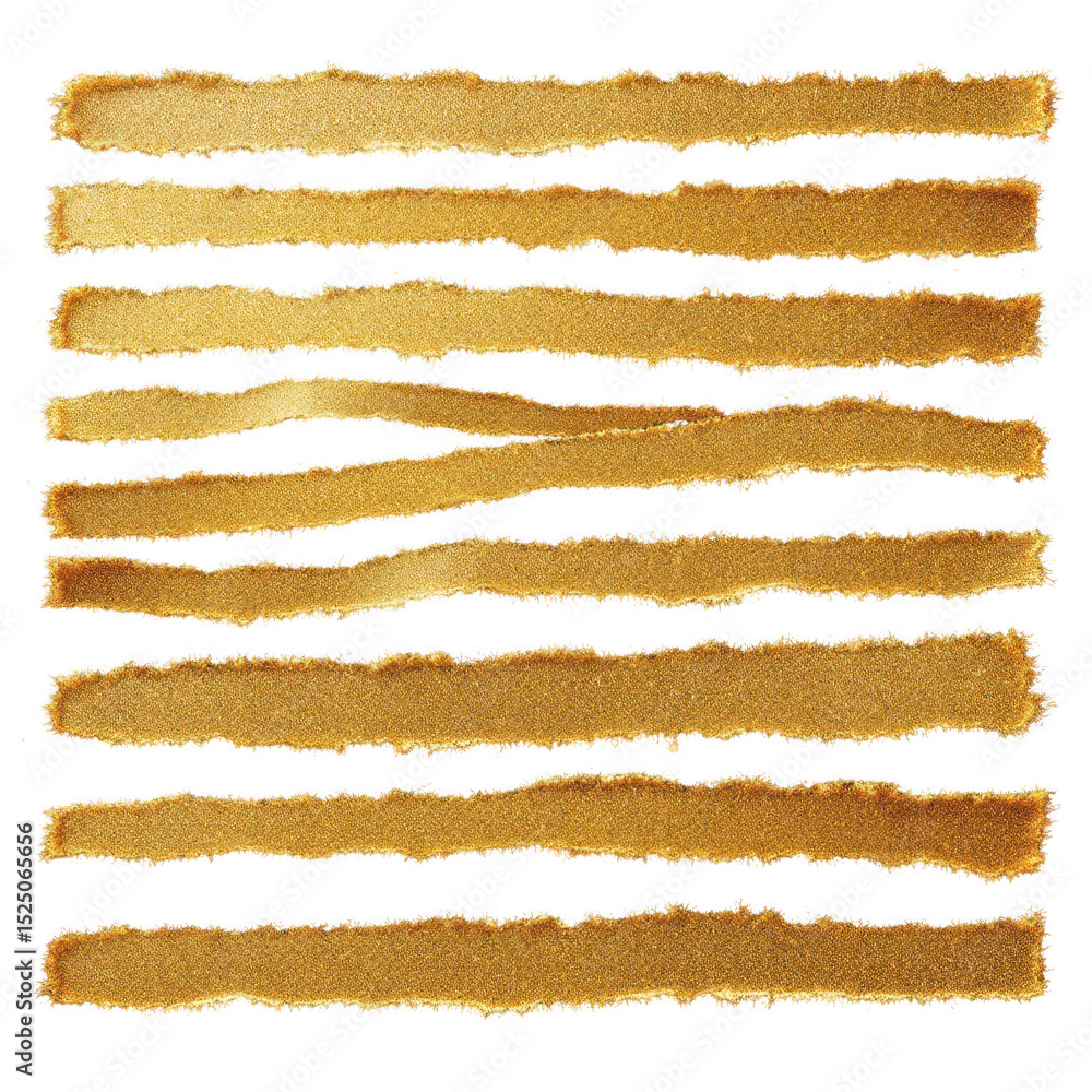 Poster texture of ripped golden stripes: close-up shot featuring a symmetrical pattern of golden-hued strip