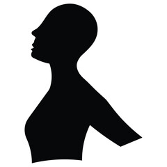 A black vector silhouette of a woman's head and face in profile, illustrating beauty and abstract art