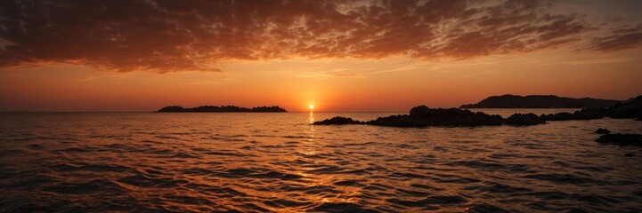 Fototapeta premium Sunset Seascape Dramatic Orange Sky Over Calm Ocean