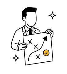 Long_LandscapeBusinessman presenting strategy plan. Showing clear direction for success. Business growth and strategic planning concept. Leadership and decision making. Goal achievement and execution.