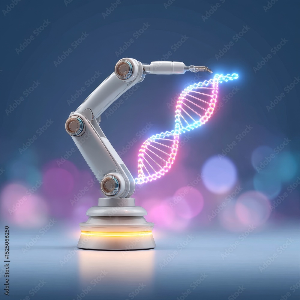 Poster ai-assisted fabrication robot crafting genome structures in a high-tech laboratory environment