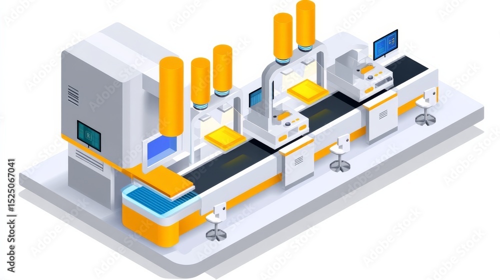 Poster modern smart factory environment featuring automated ai quality control technology
