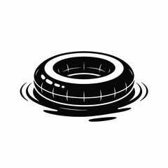 Black and White Illustration of Inflatable Swim Ring in Water