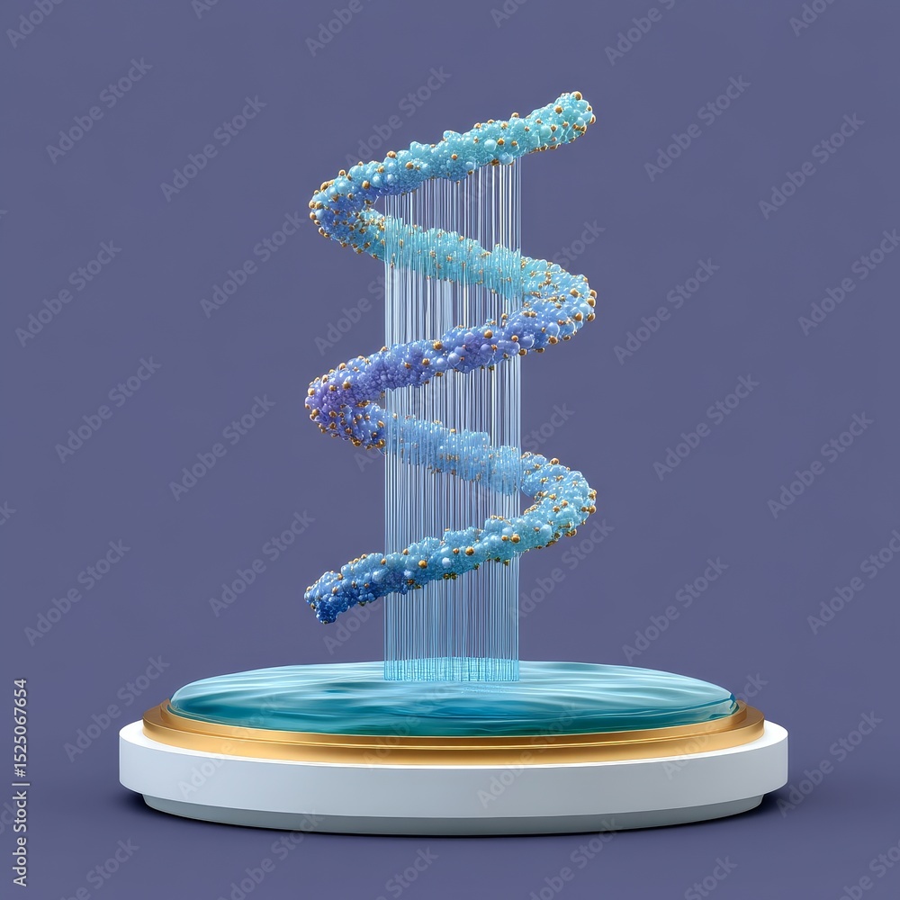 Poster dynamic dna waterfall design with flowing base pair streams 3d art installation abstract showcase mo