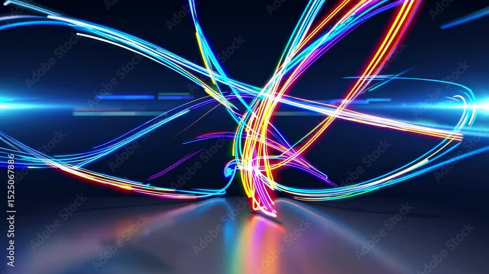 Poster Colorful light trails create a vibrant display in this dynamic visual experience set in a dark environment
