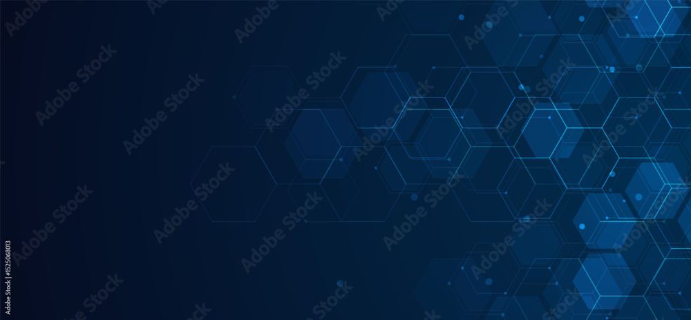 Poster digital technology background. abstract hexagons background with lines and dots. design for science,