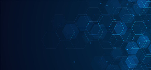 Digital technology background. Abstract hexagons background with lines and dots. Design for science, medicine or technology